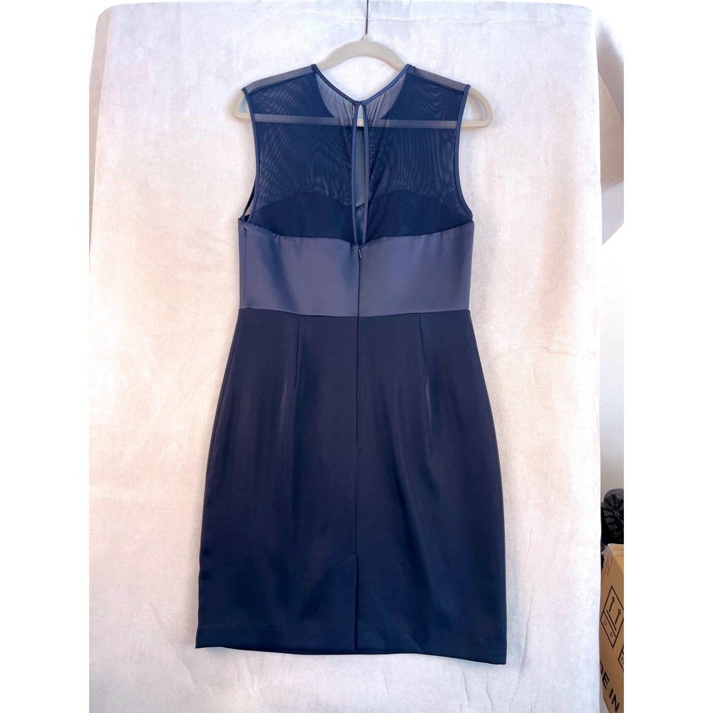 Reiss Ammy Navy Blue Mesh Semi Sheer Fitted Cocktail Dress Size 8 Wedding Guest